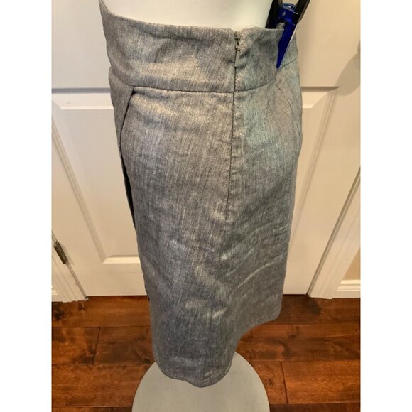 Eileen Fisher Petite Silver Linen Front Flap Mini Skirt, Size PS - Picture 3 of 6